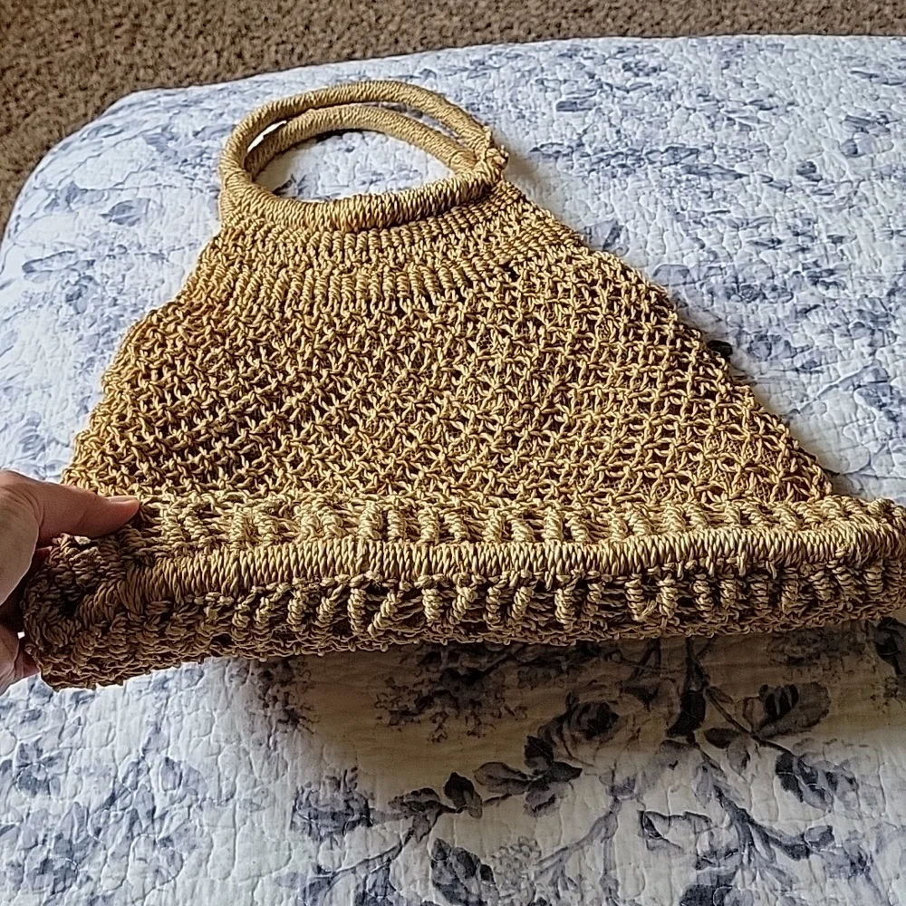 Boho Woven Straw Tote Bag Rattan Beach Handbag Tan OS - Picture 14 of 15